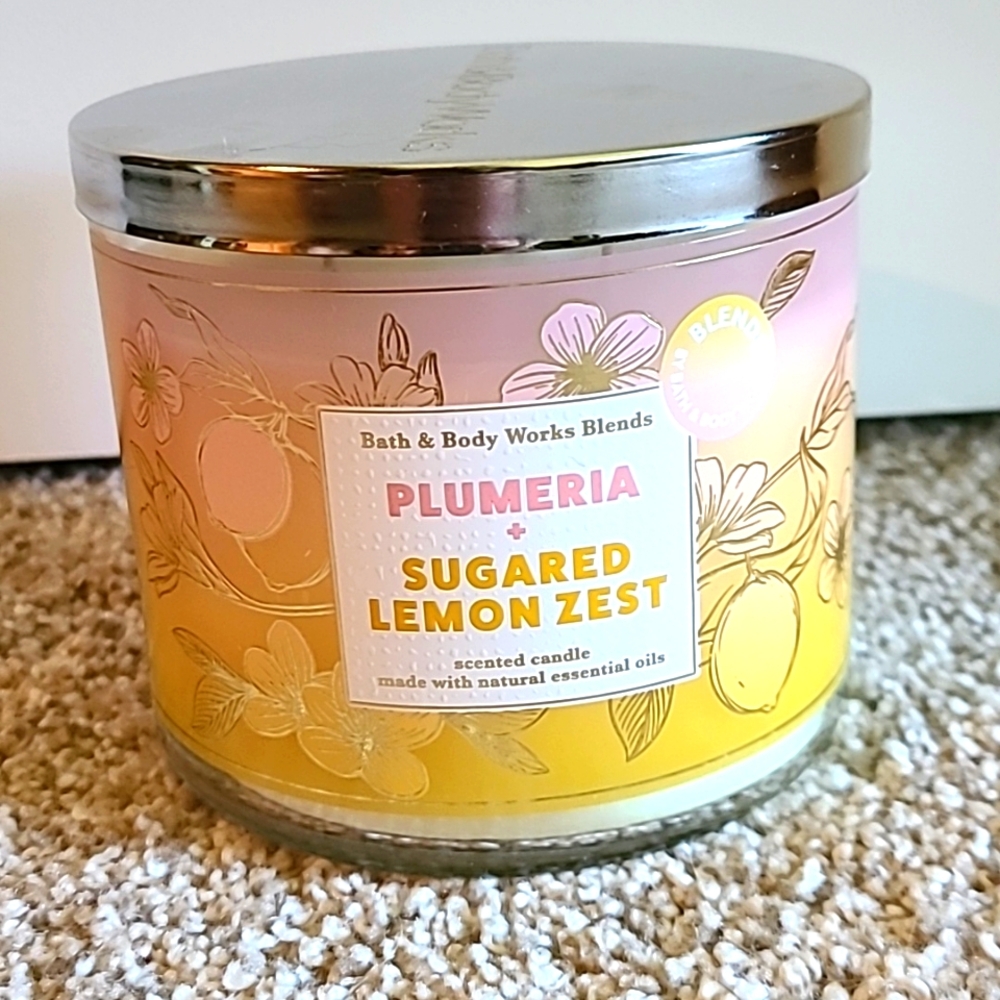 Bath & Body Works 3 Wick Candle: PLUMERIA + SUGARED LEMON ZEST